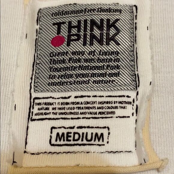 Think Pink White COTTON V-neck T-shirt  Top tee - Picture 6 of 8